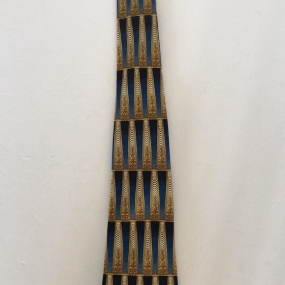 LANVIN PARIS SILK TIE BLUE GOLD COLUMNS - Picture 8 of 9